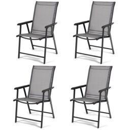 Costway Set of 4 Folding Chairs in Fabric & Metal Garden Chairs in Grey - thumbnail 1