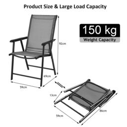 Costway Set of 4 Folding Chairs in Fabric & Metal Garden Chairs in Grey - thumbnail 2
