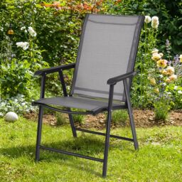 Costway Set of 4 Folding Chairs in Fabric & Metal Garden Chairs in Grey - thumbnail 3