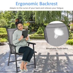 Costway Set of 4 Folding Chairs in Fabric & Metal Garden Chairs in Grey - thumbnail 4