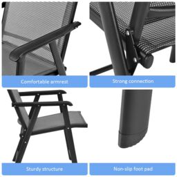 Costway Set of 4 Folding Chairs in Fabric & Metal Garden Chairs in Grey - thumbnail 5