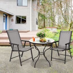 Costway Set of 4 Folding Chairs in Fabric & Metal Garden Chairs in Grey - thumbnail 7