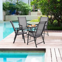 Costway Set of 4 Folding Chairs in Fabric & Metal Garden Chairs in Grey - thumbnail 9