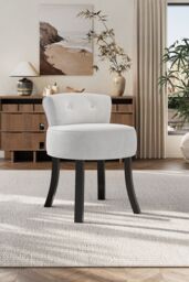 Velvet Soft Seat Low Back Vanity Stool Dressing Table Chair in Light Grey - thumbnail 2