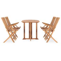 Berkfield Home 5 Piece Folding Outdoor Dining Set Solid Teak Wood in Brown - thumbnail 1