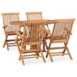 Berkfield Home 5 Piece Folding Outdoor Dining Set Solid Teak Wood in Brown - thumbnail 2