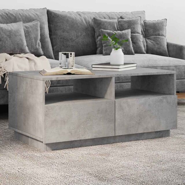Berkfield Home Coffee Table with LED Lights Concrete Grey 90x49x40 cm - Size: 90 x 49 x 40 cm - image 1