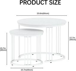 Huhote Round Nesting Coffee Tables with Metal Frame End Side Table 2 Set in White - thumbnail 8