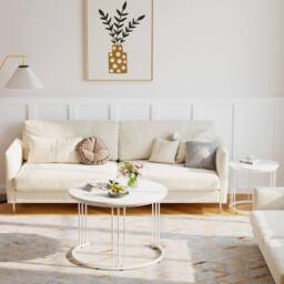 Huhote Round Nesting Coffee Tables with Metal Frame End Side Table 2 Set in White - thumbnail 7