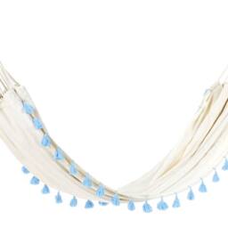 Wyld and Coco Beige Cotton Garden Hammock with Light Blue Boho Accents - thumbnail 2