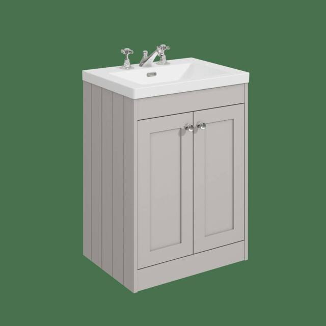 Balterley 600mm Floor Standing 2 Door Unit with Basin 3 Tap Hole - Pebble Grey - image 1