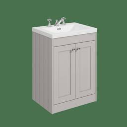 Balterley 600mm Floor Standing 2 Door Unit with Basin 3 Tap Hole - Pebble Grey - thumbnail 1