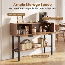 Costway Rattan Console Table Boho Entryway Table w/ Flip Doors & Open Shelf in Natural - thumbnail 9