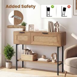Costway Rattan Console Table Boho Entryway Table w/ Flip Doors & Open Shelf in Natural - thumbnail 7