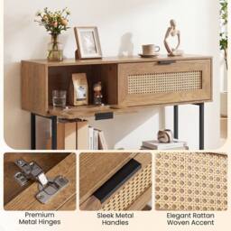 Costway Rattan Console Table Boho Entryway Table w/ Flip Doors & Open Shelf in Natural - thumbnail 4