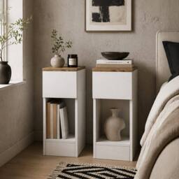 Wyld Haus Taro Set of 2 White & Oak Bedside Tables with Storage - thumbnail 1