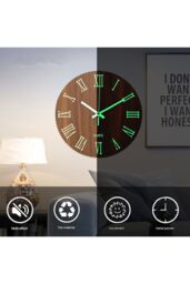 Living and Home 12-Inch Modern Roman Numeral Wood Grain Silent Luminous Wall Clock in Brown - thumbnail 4