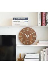 Living and Home 12-Inch Modern Roman Numeral Wood Grain Silent Luminous Wall Clock in Brown - thumbnail 2