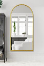 "MirrorOutlet The Arcus Gold Framed Arched Leaner/Wall Mirror 71"" X 35"" (180CM X 90CM) - Size: 1 Pack" - thumbnail 1