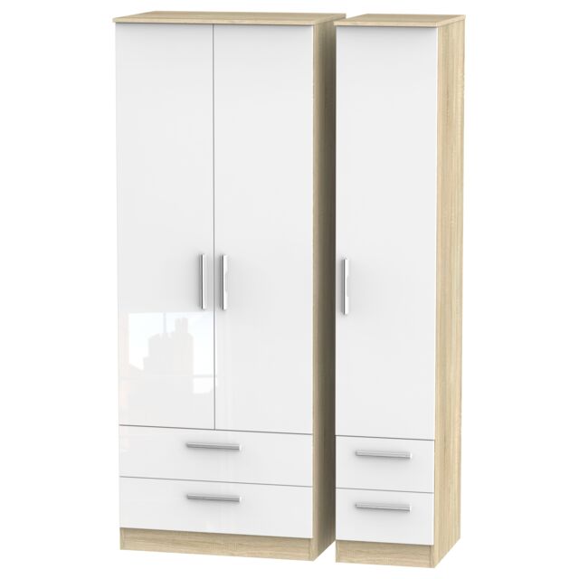Ready Assembled 2 U Trent Tall Triple 2 Drawer + Drawer Wardrobe (Ready Assembled) in White