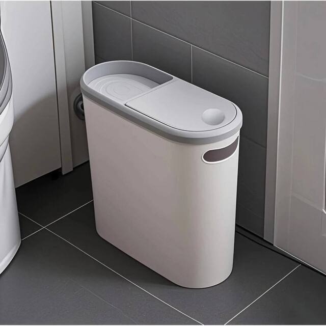 KORVIXA Narrow Plastic Waste Bin With Lid Slim in Grey - Size: 100 cm x 15 cm - image 1