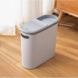 KORVIXA Narrow Plastic Waste Bin With Lid Slim in Grey - Size: 100 cm x 15 cm - thumbnail 3