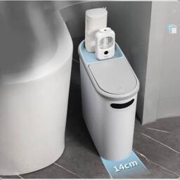 KORVIXA Narrow Plastic Waste Bin With Lid Slim in Grey - Size: 100 cm x 15 cm - thumbnail 4