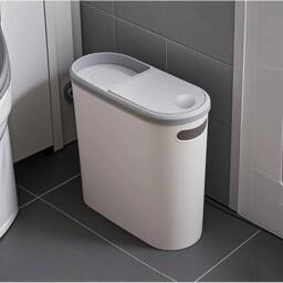 KORVIXA Narrow Plastic Waste Bin With Lid Slim in Grey - Size: 100 cm x 15 cm