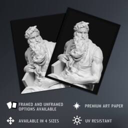 Artery8 Moses Sculpture Statue Buonarroti Vintage Framed Wall Art Print in Black - Size: A4 - thumbnail 2