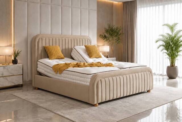 SOFT SNOOZE BEDS Premium Upholstery Adjustable Mobility Bed With Mattresses Headboard in Beige - Size: King - image 1