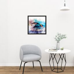 "Artery8 Wall Art Print Watercolour Filter Kingfisher Bird River Photo Square Framed Picture 16X16 Inch in Black - Size: W16"" x H16""" - thumbnail 2