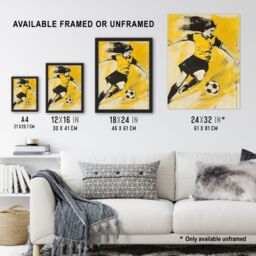 "Artery8 Womens Girls Football Fan Soccer Goal Footie Framed Art Print in Yellow - Size: W12"" x H16""" - thumbnail 3