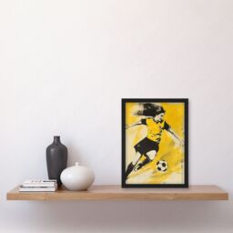 "Artery8 Womens Girls Football Fan Soccer Goal Footie Framed Art Print in Yellow - Size: W12"" x H16""" - thumbnail 4
