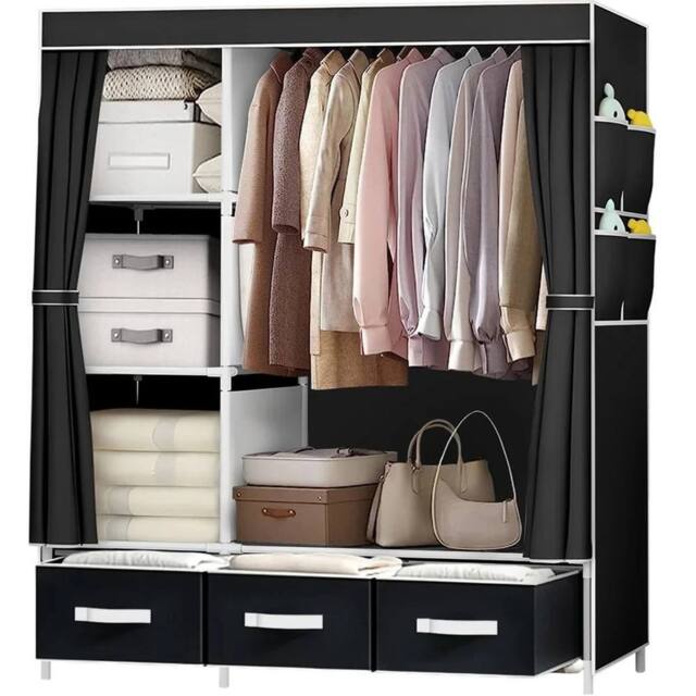 KORVIXA Black Clothing Rails Clothes Rack Wardrobe Closets - Size: 900mm - image 1