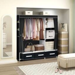 KORVIXA Black Clothing Rails Clothes Rack Wardrobe Closets - Size: 900mm - thumbnail 3