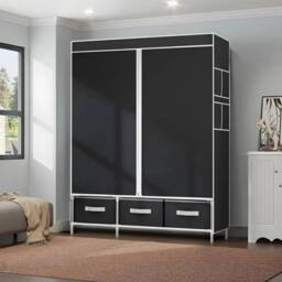 KORVIXA Black Clothing Rails Clothes Rack Wardrobe Closets - Size: 900mm - thumbnail 4