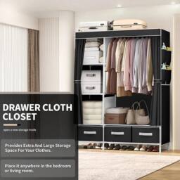 KORVIXA Black Clothing Rails Clothes Rack Wardrobe Closets - Size: 900mm - thumbnail 2