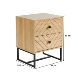 Home Source Bedside Table 2 Drawer Aztec Design Oak Effect Metal Legs Bedroom in Light Oak - thumbnail 9