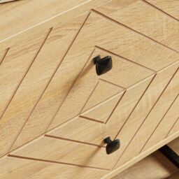 Home Source Bedside Table 2 Drawer Aztec Design Oak Effect Metal Legs Bedroom in Light Oak - thumbnail 6