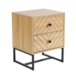 Home Source Bedside Table 2 Drawer Aztec Design Oak Effect Metal Legs Bedroom in Light Oak - thumbnail 8