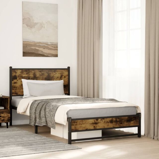 Berkfield Home Metal Bed Frame without Mattress Smoked Oak 100x190 cm in Brown - image 1