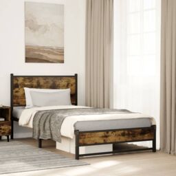 Berkfield Home Metal Bed Frame without Mattress Smoked Oak 100x190 cm in Brown - thumbnail 1