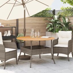 Berkfield Home Garden Table with Acacia Wood Top Grey √ò110x71 cm Poly Rattan - Size: 110x71 cm - thumbnail 3