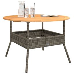 Berkfield Home Garden Table with Acacia Wood Top Grey √ò110x71 cm Poly Rattan - Size: 110x71 cm - thumbnail 4