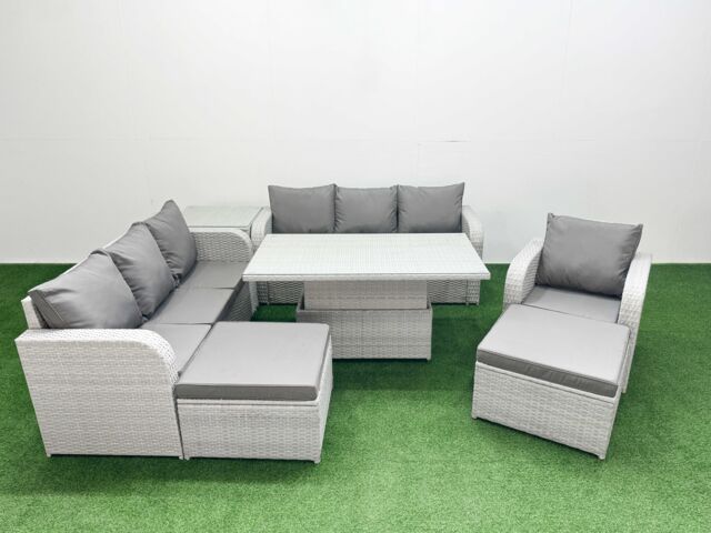 Fimous 9 Seater Poly Rattan Outdoor Garden Furniture Adjustable Lifting Dining or Coffee Table Sofa Set Patio 3 Seater Sofa Reclining Chair 3 Seater - image 1