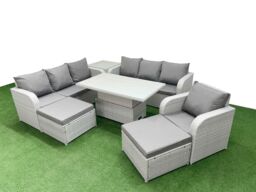 Fimous 9 Seater Poly Rattan Outdoor Garden Furniture Adjustable Lifting Dining or Coffee Table Sofa Set Patio 3 Seater Sofa Reclining Chair 3 Seater - thumbnail 2