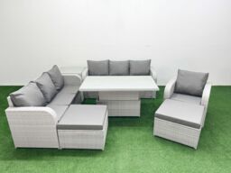 Fimous 9 Seater Poly Rattan Outdoor Garden Furniture Adjustable Lifting Dining or Coffee Table Sofa Set Patio 3 Seater Sofa Reclining Chair 3 Seater - thumbnail 1