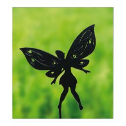 Poppyforge Small Fairy Silver - Garden Ornament - Solid Steel - H30 cm - Black