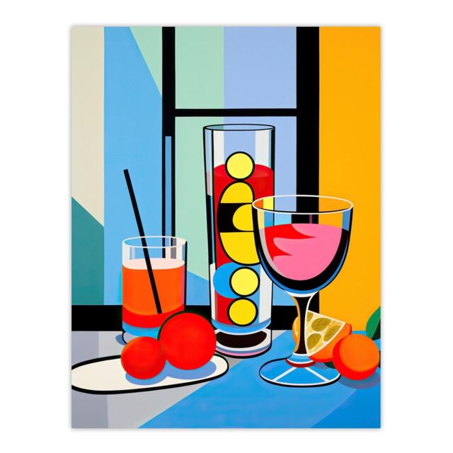 "Wee Blue Coo Wall Art Print Cocktail Party Vibrant Geometric Graphic Design Kitchen Painting Poster - Size: W18"" x H24""" - image 1