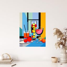 "Wee Blue Coo Wall Art Print Cocktail Party Vibrant Geometric Graphic Design Kitchen Painting Poster - Size: W18"" x H24""" - thumbnail 4